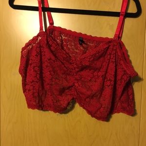 Red lace bandeau bra